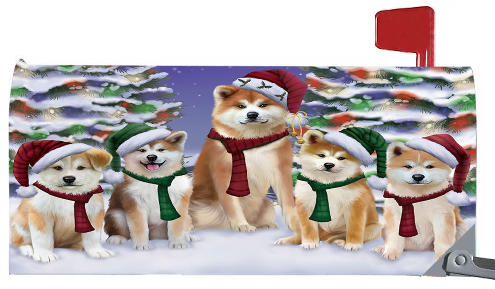 Magnetic Mailbox Cover Akitas Dog Christmas Family Portrait in Holiday Scenic Background MBC48185