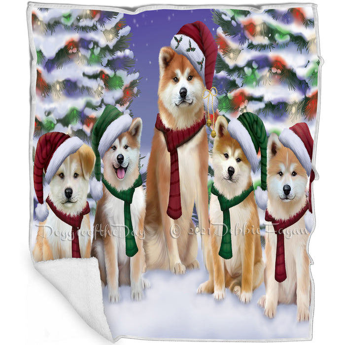 Akitas Dog Christmas Family Portrait in Holiday Scenic Background  Blanket BLNKT90615