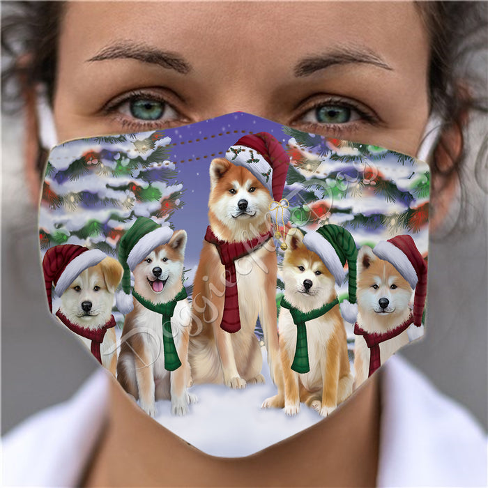 Akita Dogs Christmas Family Portrait in Holiday Scenic Background Face Mask FM48303