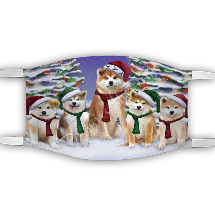 Akita Dogs Christmas Family Portrait in Holiday Scenic Background Face Mask FM48303