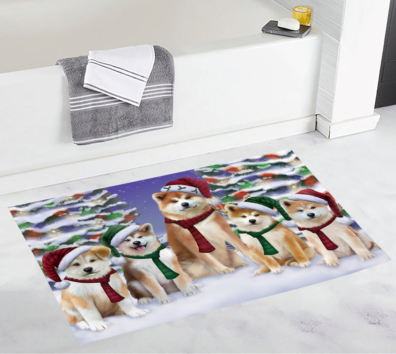 Akita Dogs Christmas Family Portrait in Holiday Scenic Background Bath Mat