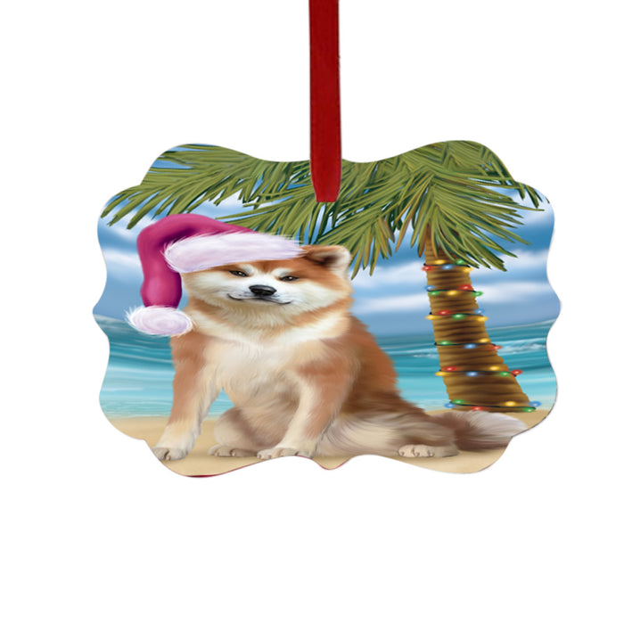 Summertime Happy Holidays Christmas Akita Dog on Tropical Island Beach Double-Sided Photo Benelux Christmas Ornament LOR49337