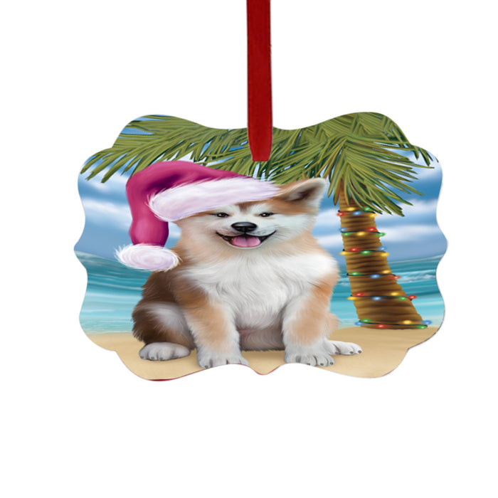 Summertime Happy Holidays Christmas Akita Dog on Tropical Island Beach Double-Sided Photo Benelux Christmas Ornament LOR49338