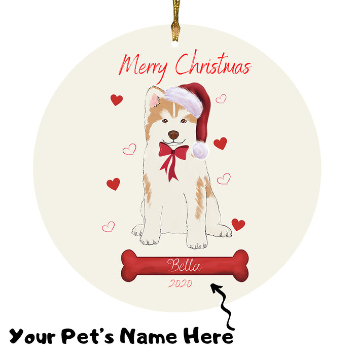 Personalized Merry Christmas  Akita Dog Christmas Tree Round Flat Ornament RBPOR58890