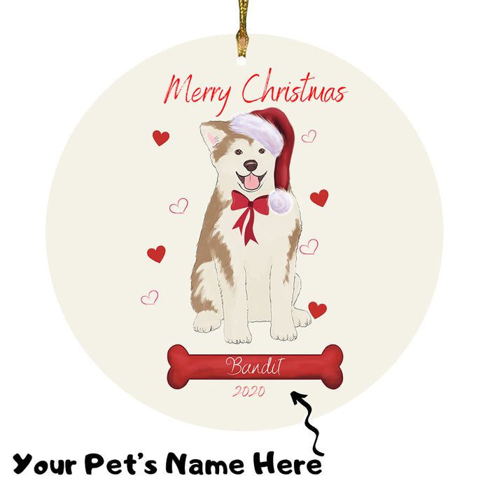 Personalized Merry Christmas  Akita Dog Christmas Tree Round Flat Ornament RBPOR58891