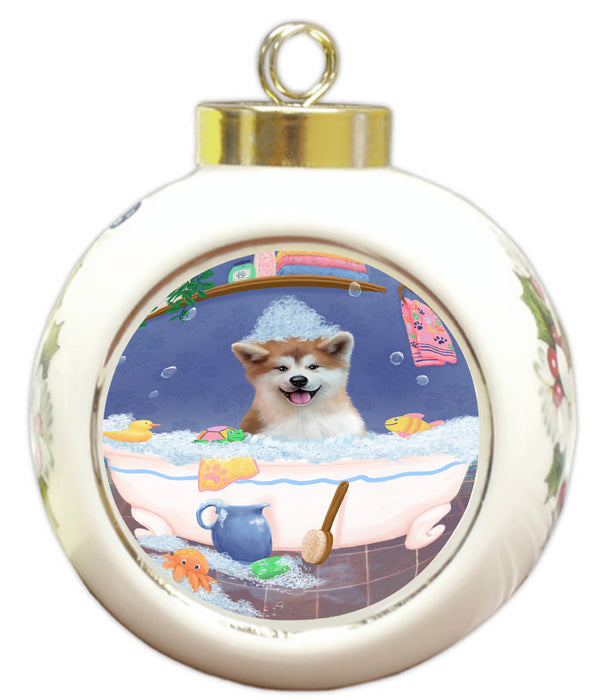 Rub A Dub Dog In A Tub Akita Dog Round Ball Christmas Ornament RBPOR58508