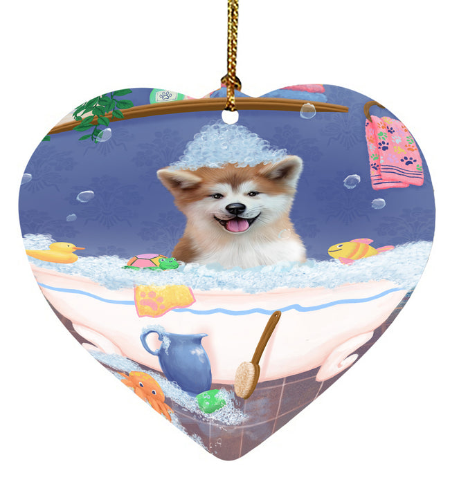 Rub A Dub Dog In A Tub Akita Dog Heart Christmas Ornament HPORA58524