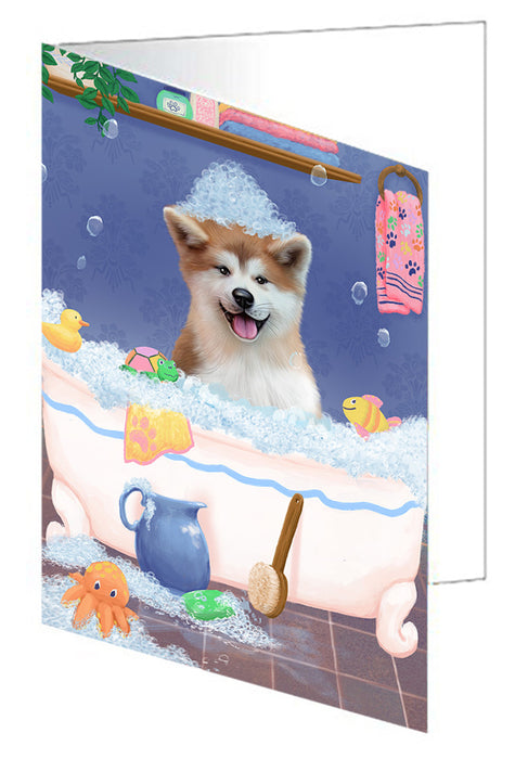 Rub A Dub Dog In A Tub Akita Dog Handmade Artwork Assorted Pets Greeting Cards and Note Cards with Envelopes for All Occasions and Holiday Seasons GCD79166