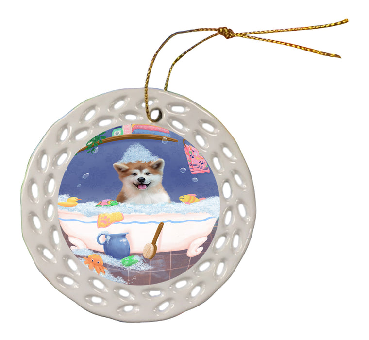 Rub A Dub Dog In A Tub Akita Dog Doily Ornament DPOR58175