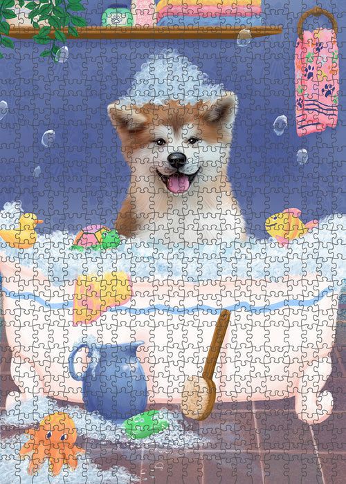 Rub A Dub Dog In A Tub Akita Dog Portrait Jigsaw Puzzle for Adults Animal Interlocking Puzzle Game Unique Gift for Dog Lover's with Metal Tin Box PZL196