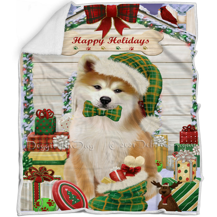 Happy Holidays Christmas Akita House with Presents Blanket BLNKT142028
