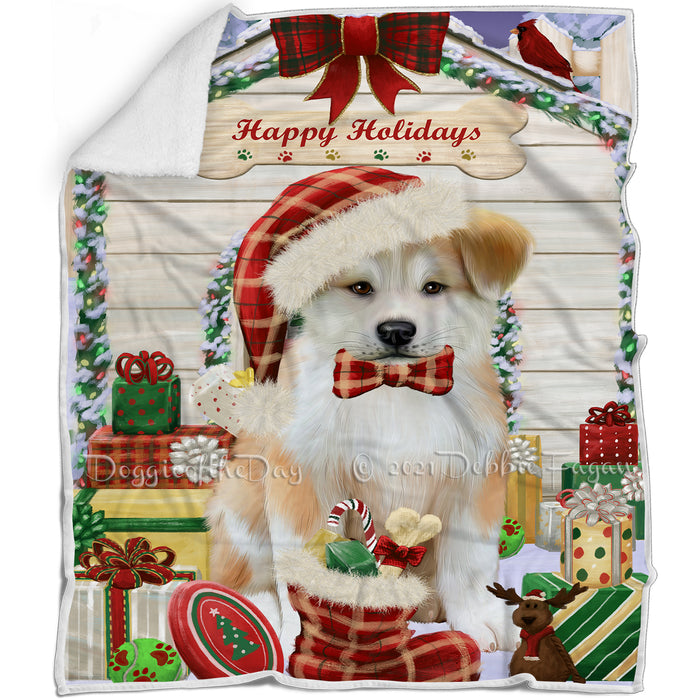Happy Holidays Christmas Akita House with Presents Blanket BLNKT142030