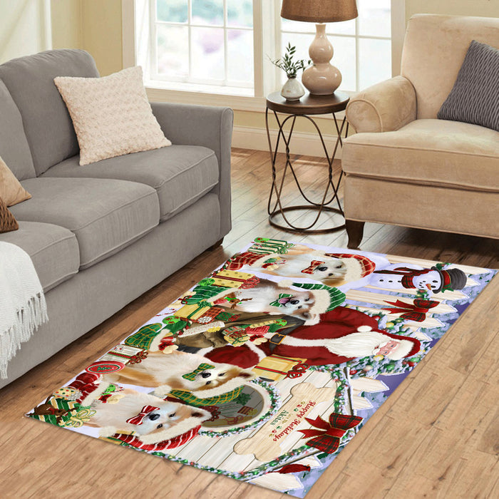 Happy Holidays Christma Akita Dogs House Gathering Area Rug