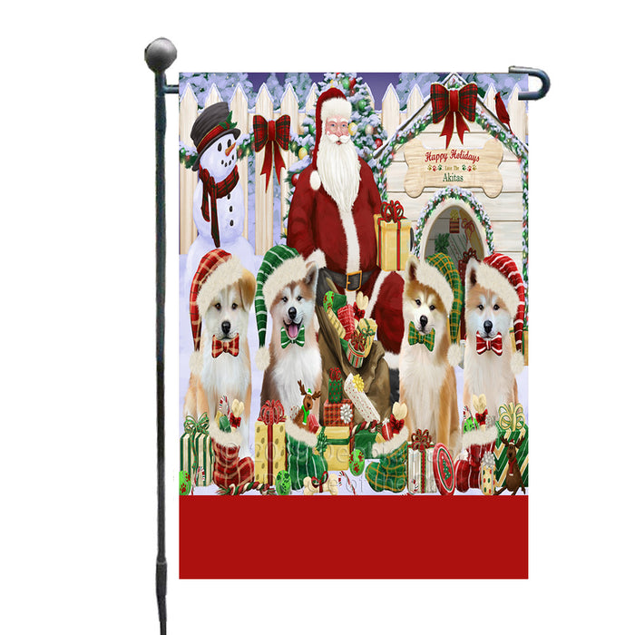 Personalized Happy Holidays Christmas Akita Dogs House Gathering Custom Garden Flags GFLG-DOTD-A58486
