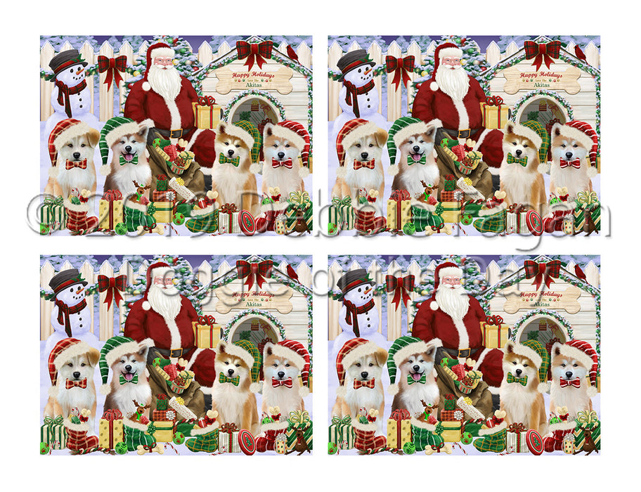 Happy Holidays Christmas Akita Dogs House Gathering Placemat