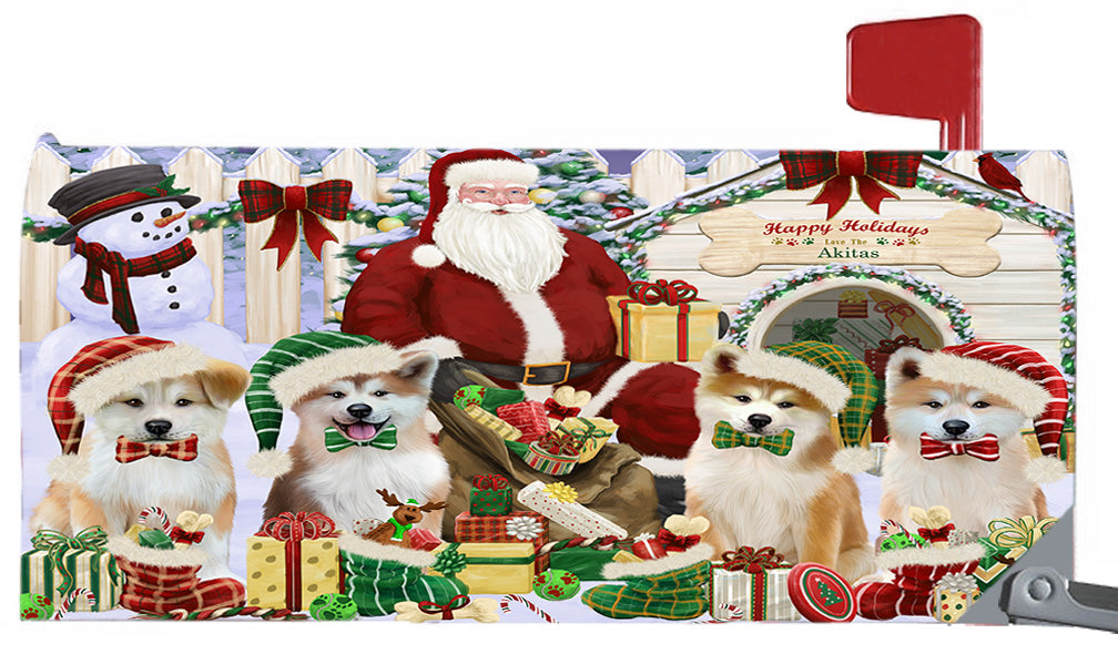 Happy Holidays Christmas Akita Dogs House Gathering 6.5 x 19 Inches Magnetic Mailbox Cover Post Box Cover Wraps Garden Yard Décor MBC48775