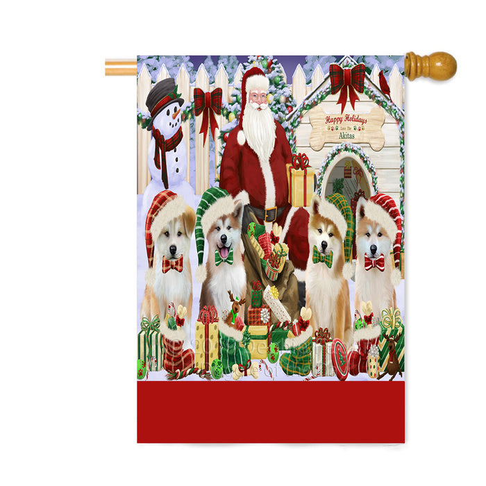 Personalized Happy Holidays Christmas Akita Dogs House Gathering Custom House Flag FLG-DOTD-A58542