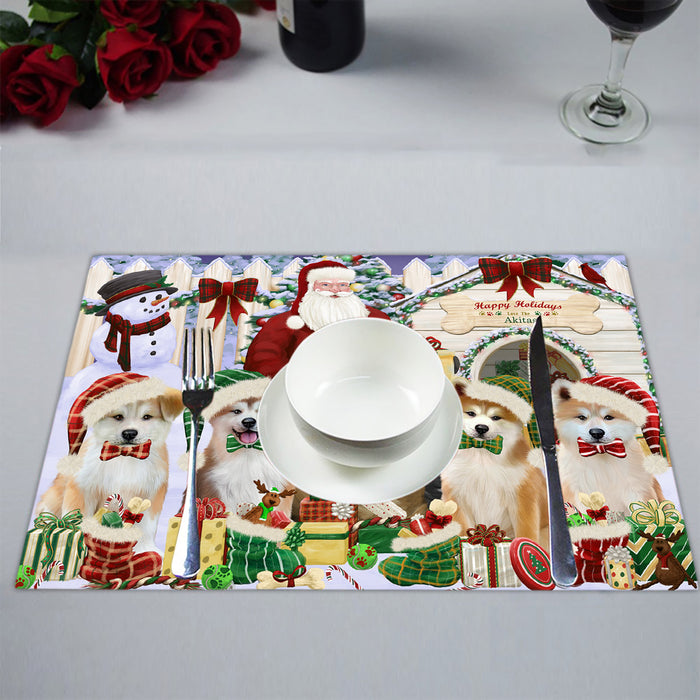 Happy Holidays Christmas Akita Dogs House Gathering Placemat