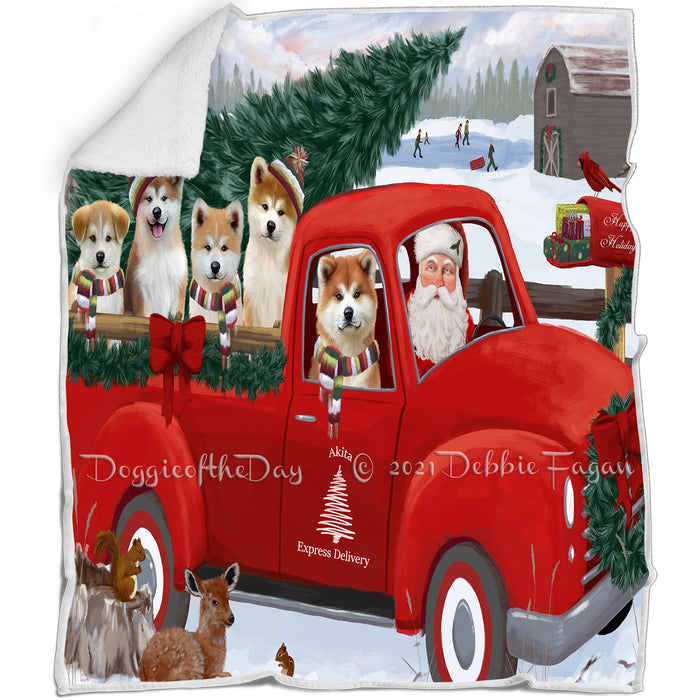 Christmas Santa Express Delivery Red Truck Akitas Dog Family Blanket BLNKT112341