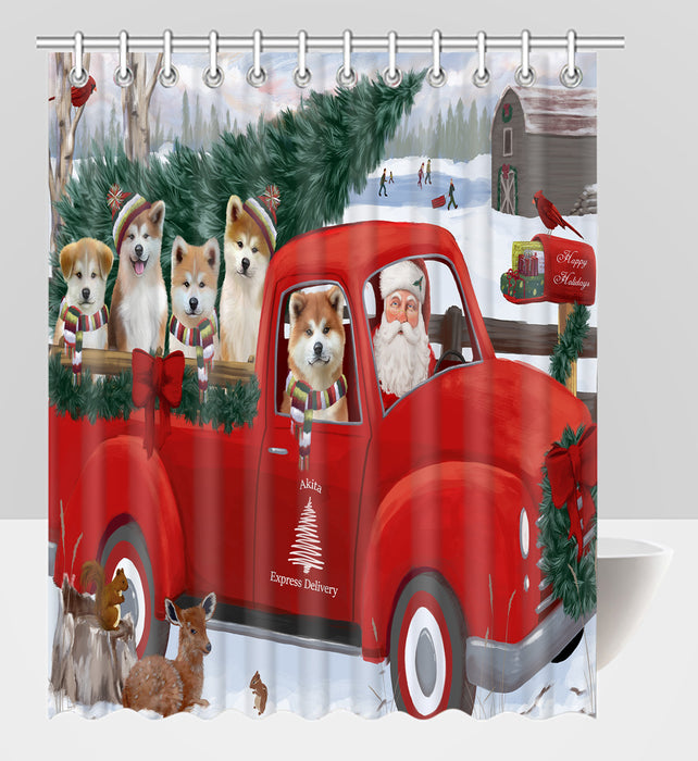 Christmas Santa Express Delivery Red Truck Akita Dogs Shower Curtain