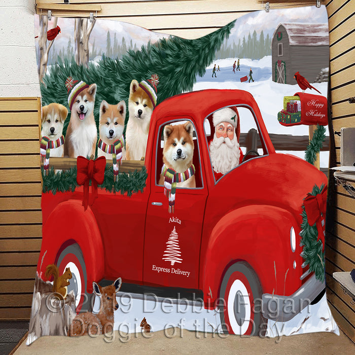 Christmas Santa Express Delivery Red Truck Akita Dogs Quilt