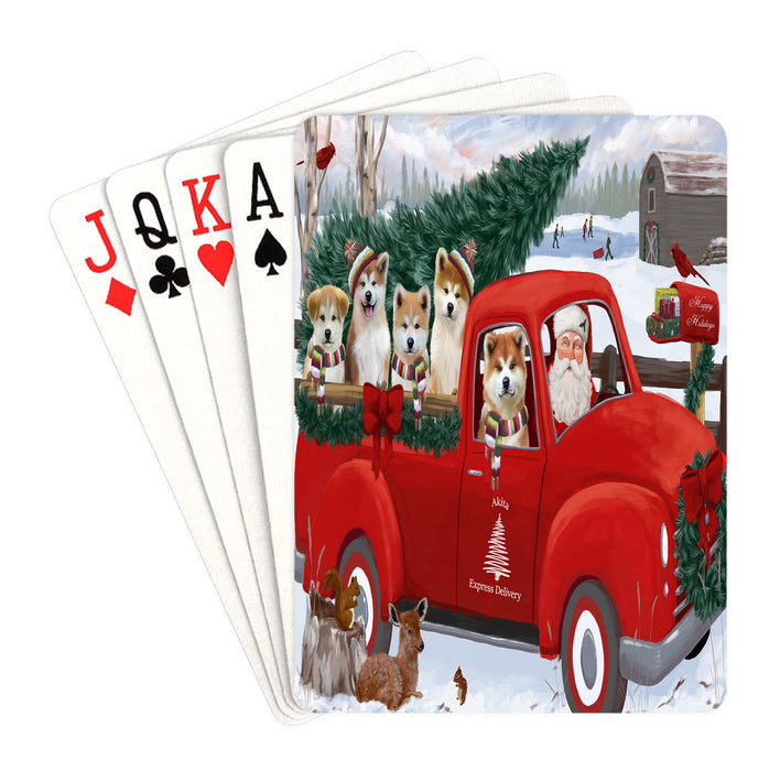 Christmas Santa Express Delivery Red Truck Akita Dogs Playing Card Decks