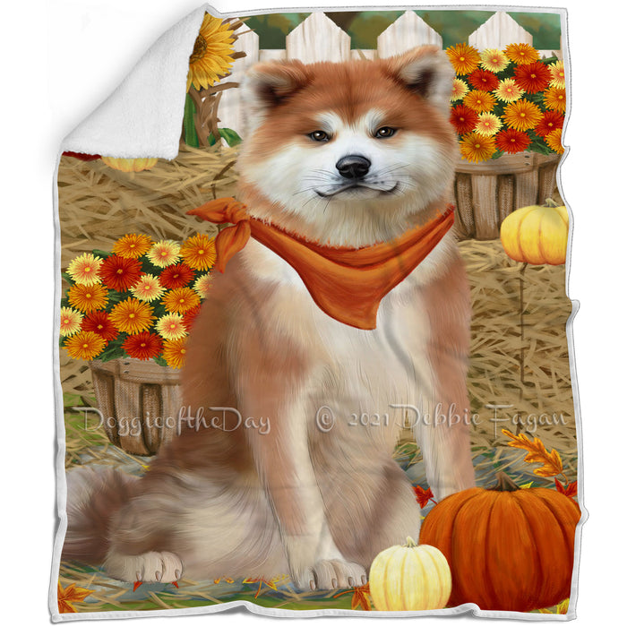 Fall Autumn Greeting Akita Dog with Pumpkins Blanket BLNKT86934