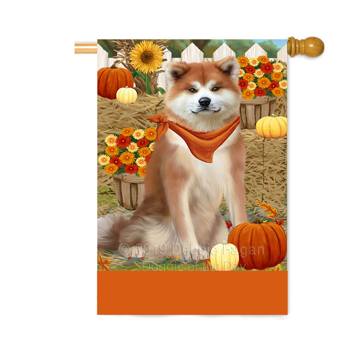 Personalized Fall Autumn Greeting Akita Dog with Pumpkins Custom House Flag FLG-DOTD-A61807
