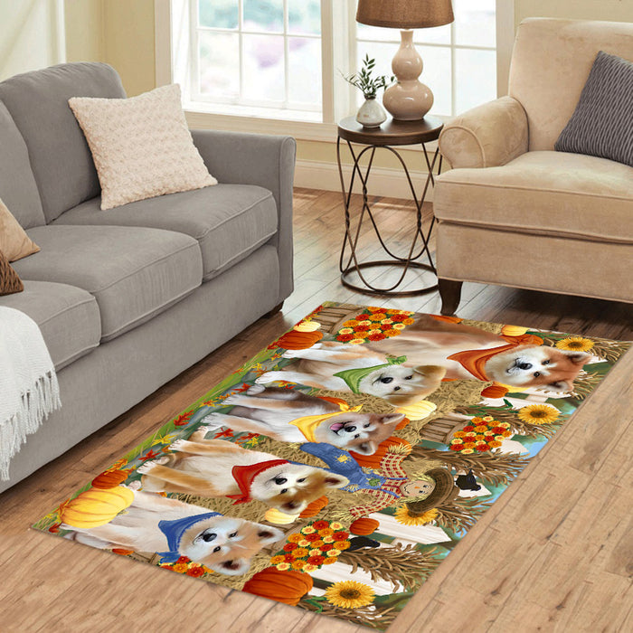 Fall Festive Harvest Time Gathering Akita Dogs Area Rug
