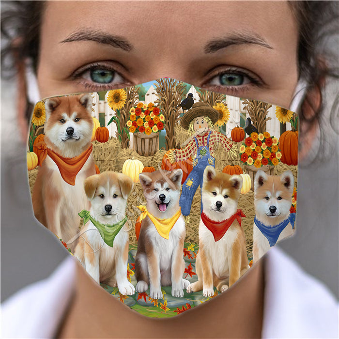 Fall Festive Harvest Time Gathering  Akita Dogs Face Mask FM48495