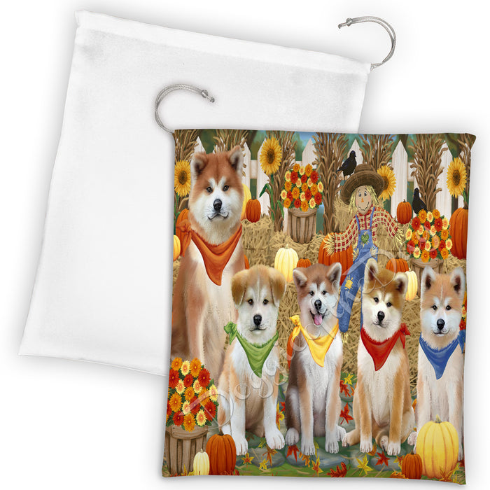 Fall Festive Harvest Time Gathering Akita Dogs Drawstring Laundry or Gift Bag LGB48362