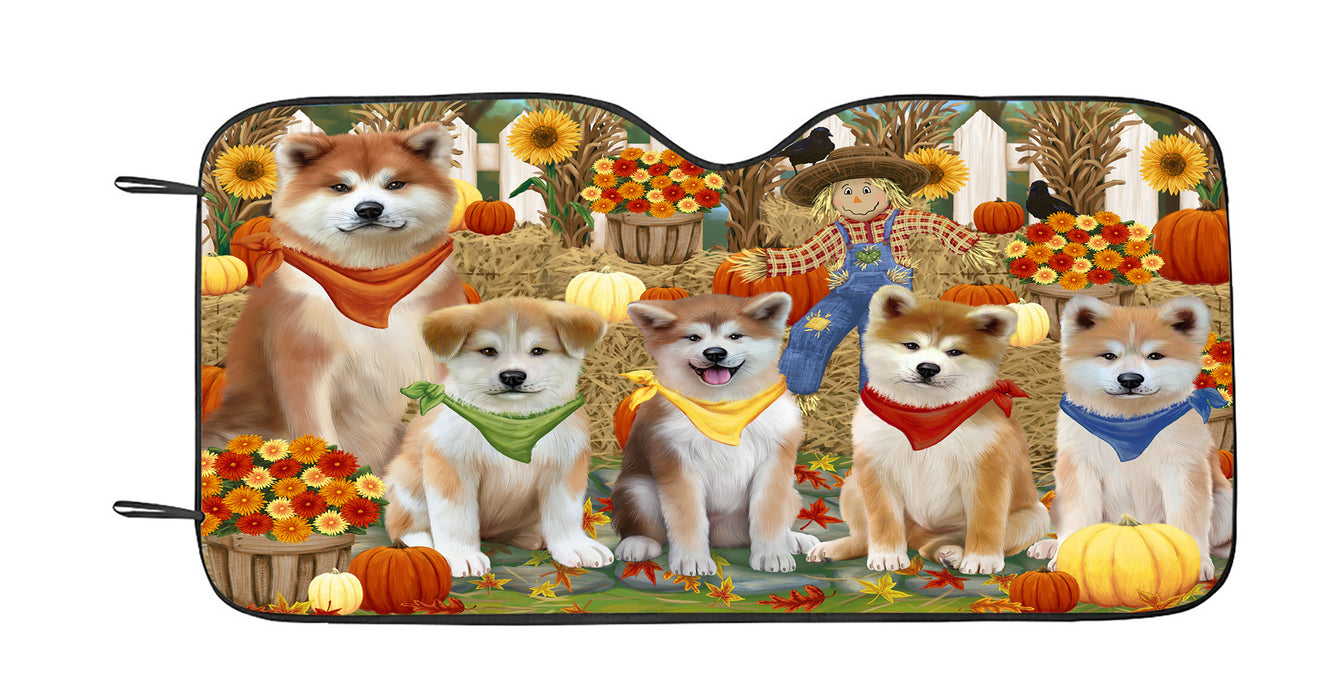 Fall Festive Harvest Time Gathering Akita Dogs Car Sun Shade