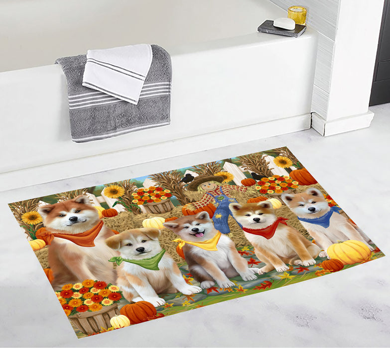 Fall Festive Harvest Time Gathering Akita Dogs Bath Mat