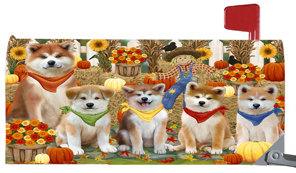 Fall Festive Harvest Time Gathering Akita Dogs 6.5 x 19 Inches Magnetic Mailbox Cover Post Box Cover Wraps Garden Yard Décor MBC49045