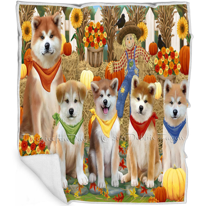 Fall Festive Gathering Akita Dogs with Pumpkins Blanket BLNKT142396