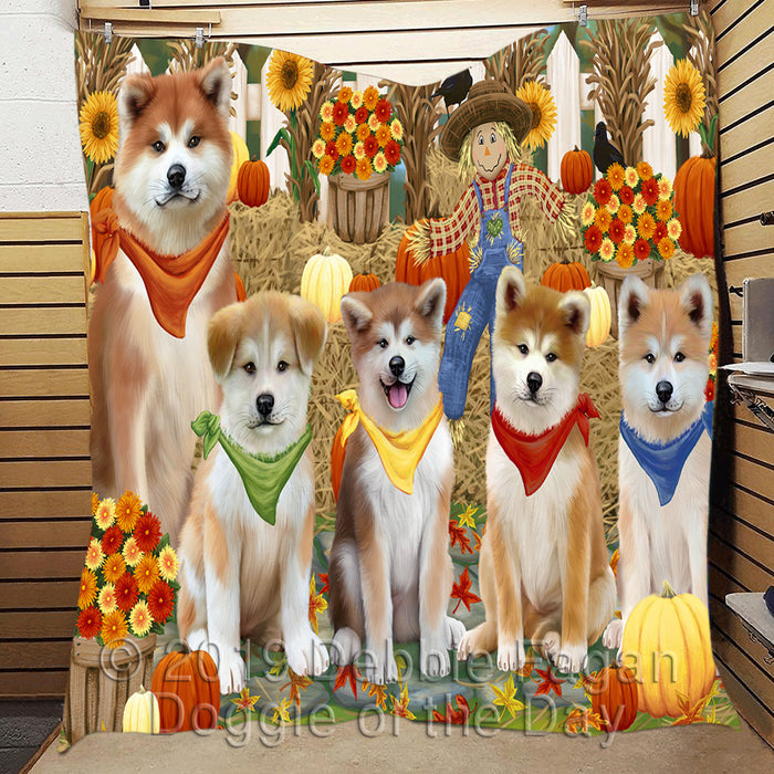 Fall Festive Harvest Time Gathering Akita Dogs Quilt