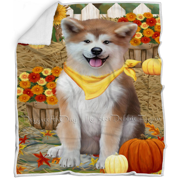 Fall Autumn Greeting Akita Dog with Pumpkins Blanket BLNKT86943