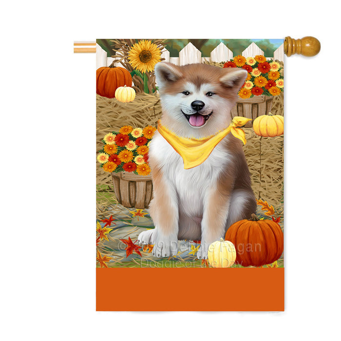 Personalized Fall Autumn Greeting Akita Dog with Pumpkins Custom House Flag FLG-DOTD-A61809