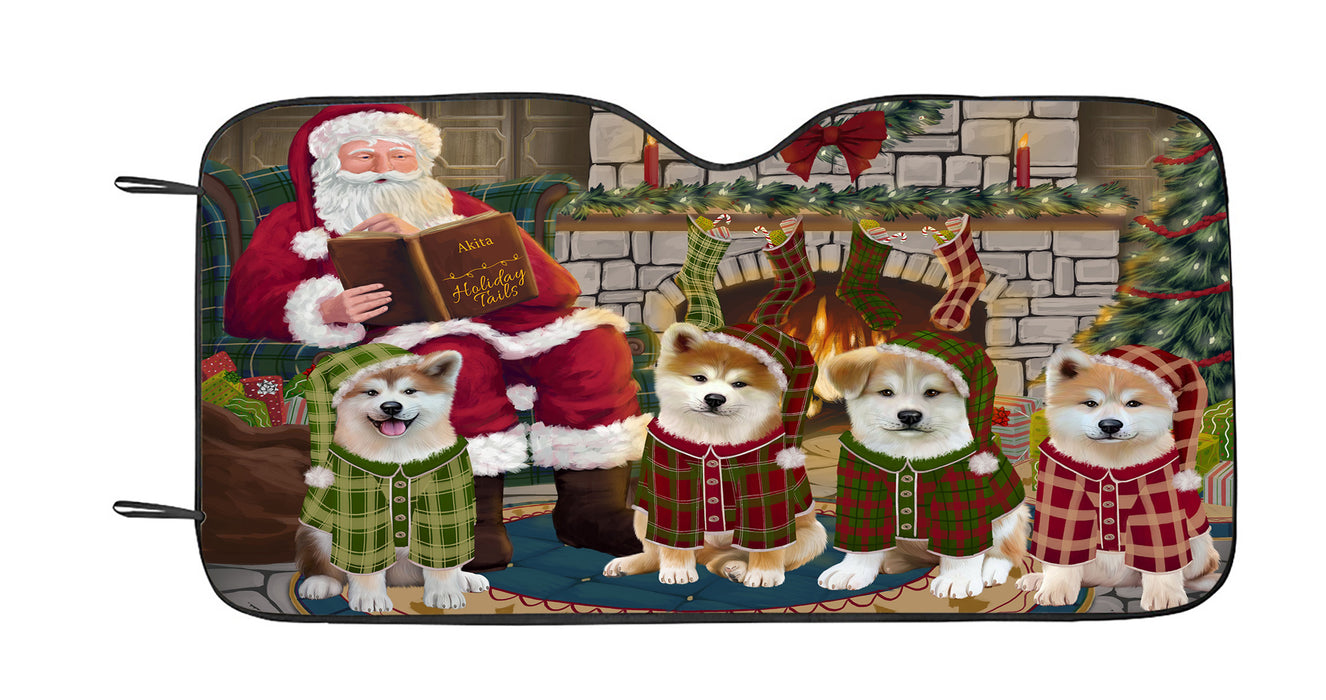 Christmas Cozy Holiday Fire Tails Akita Dogs Car Sun Shade