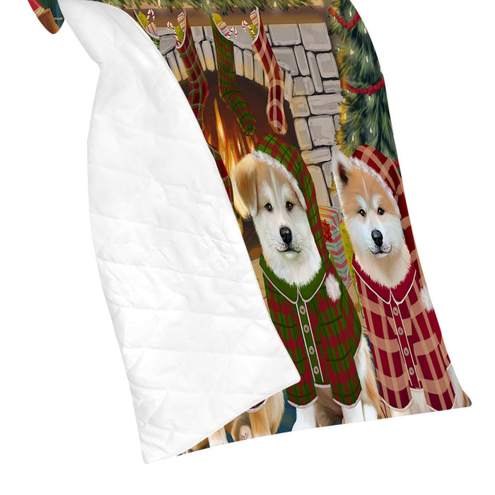 Christmas Cozy Holiday Fire Tails Akita Dogs Quilt