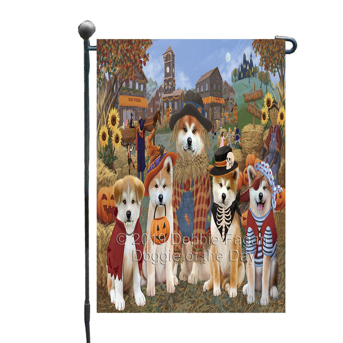 Halloween 'Round Town And Fall Pumpkin Scarecrow Both Akita Dogs Garden Flag GFLG65558