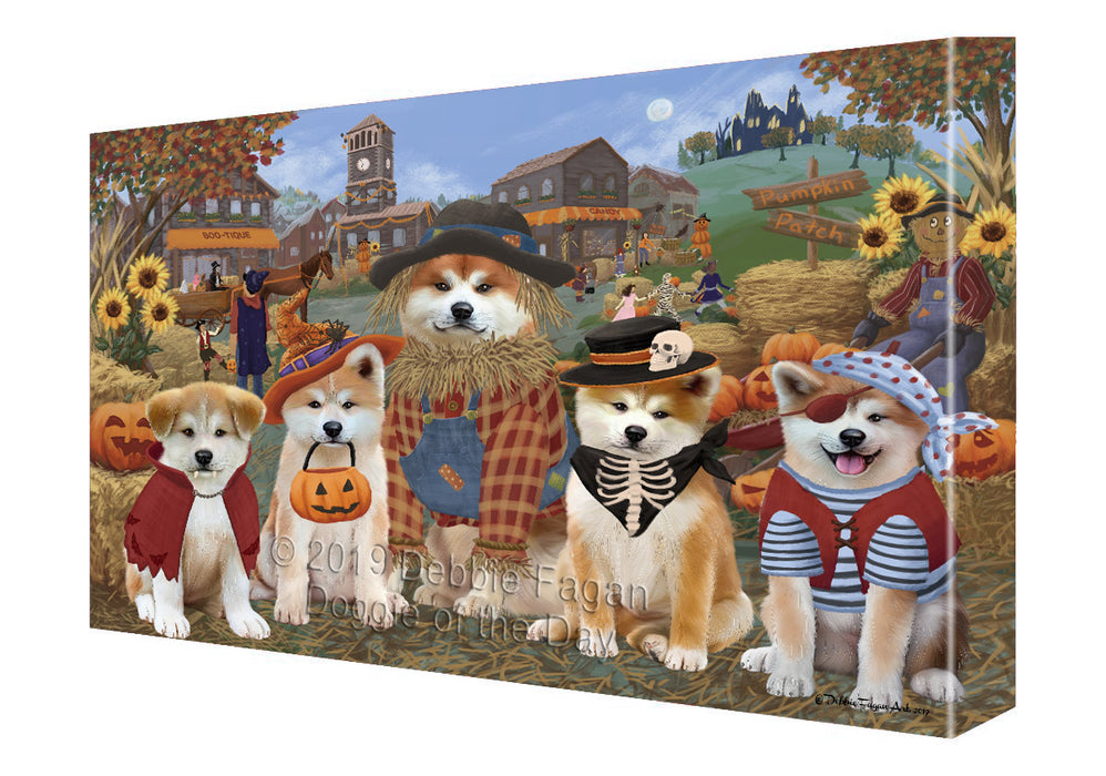 Halloween 'Round Town And Fall Pumpkin Scarecrow Both Akita Dogs Canvas Print Wall Art Décor CVS139211