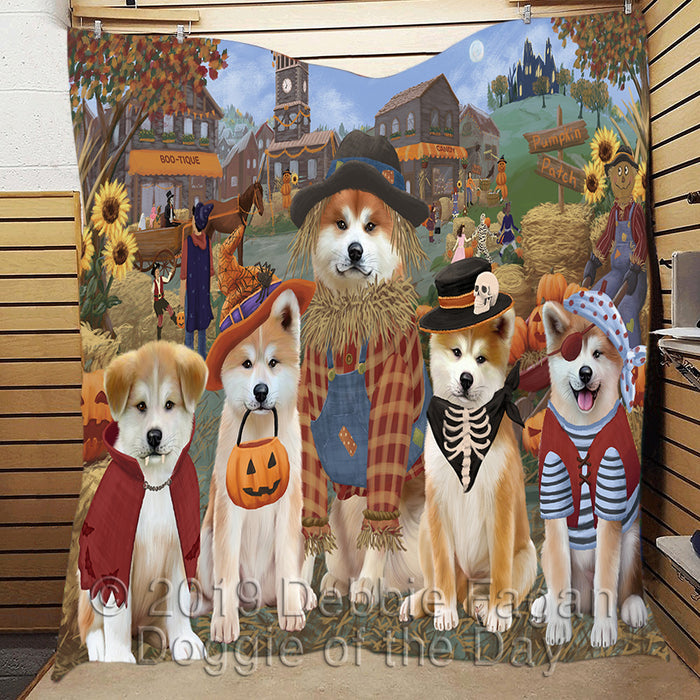 Halloween 'Round Town and Fall Pumpkin Scarecrow Both Akita Dogs Quilt