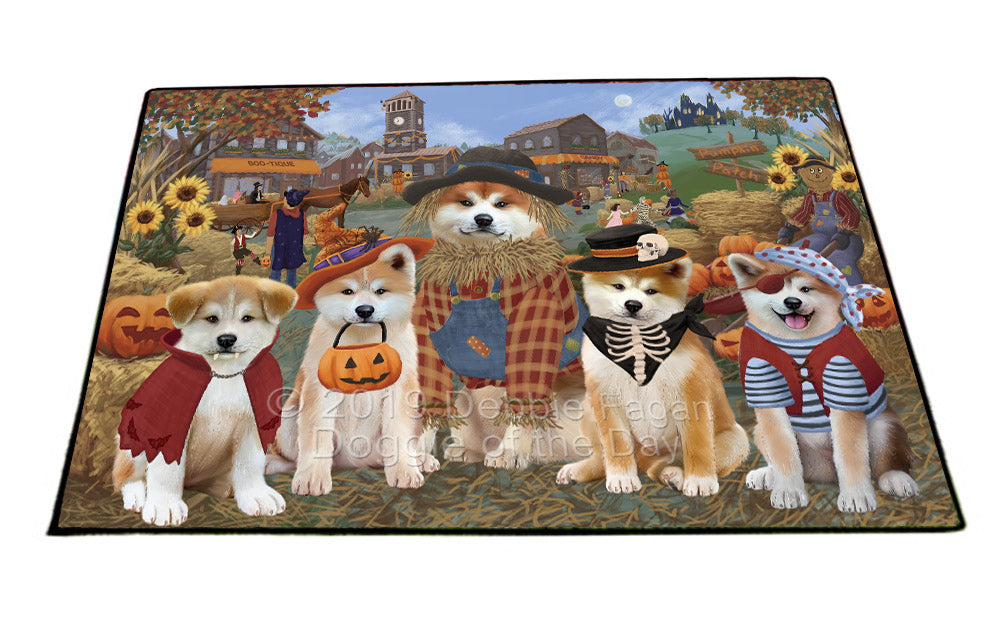 Halloween 'Round Town And Fall Pumpkin Scarecrow Both Akita Dogs Floormat FLMS53819