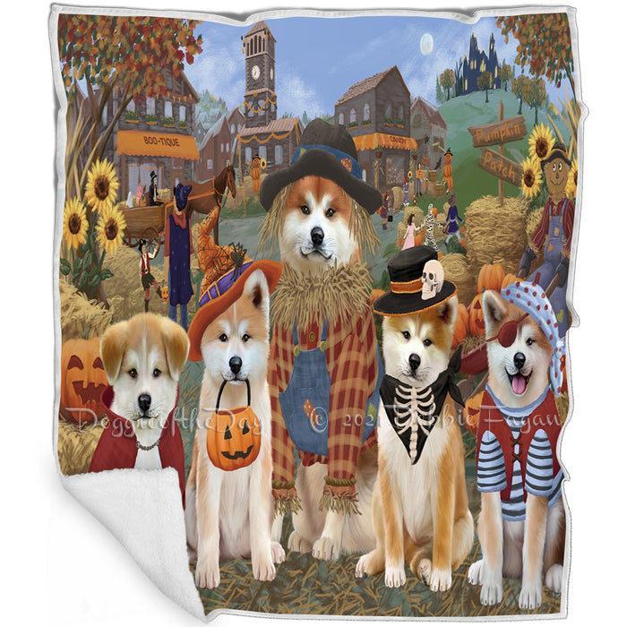 Halloween 'Round Town And Fall Pumpkin Scarecrow Both Akita Dogs Blanket BLNKT138584