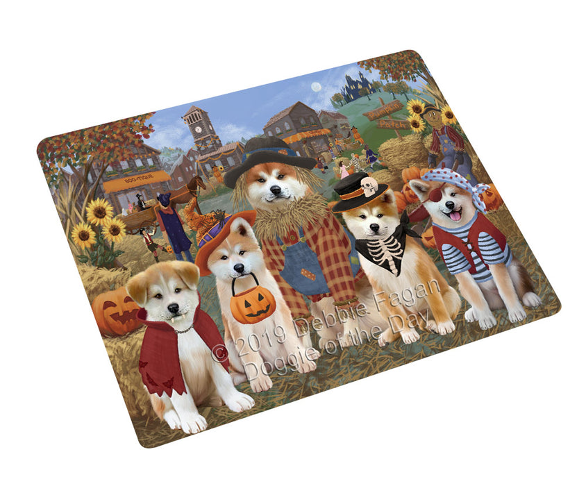 Halloween 'Round Town And Fall Pumpkin Scarecrow Both Akita Dogs Cutting Board C77005