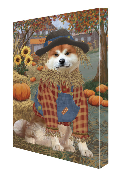 Halloween 'Round Town And Fall Pumpkin Scarecrow Both Akita Dogs Canvas Print Wall Art Décor CVS139760