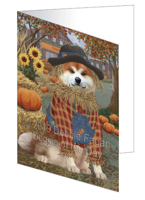 Fall Pumpkin Scarecrow Akita Dog Handmade Artwork Assorted Pets Greeting Cards and Note Cards with Envelopes for All Occasions and Holiday Seasons GCD77903