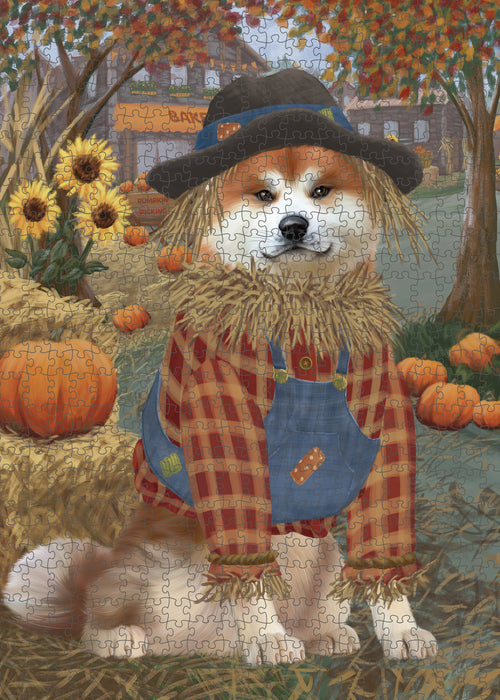 Halloween 'Round Town And Fall Pumpkin Scarecrow Both Akita Dogs Puzzle  PUZL96384