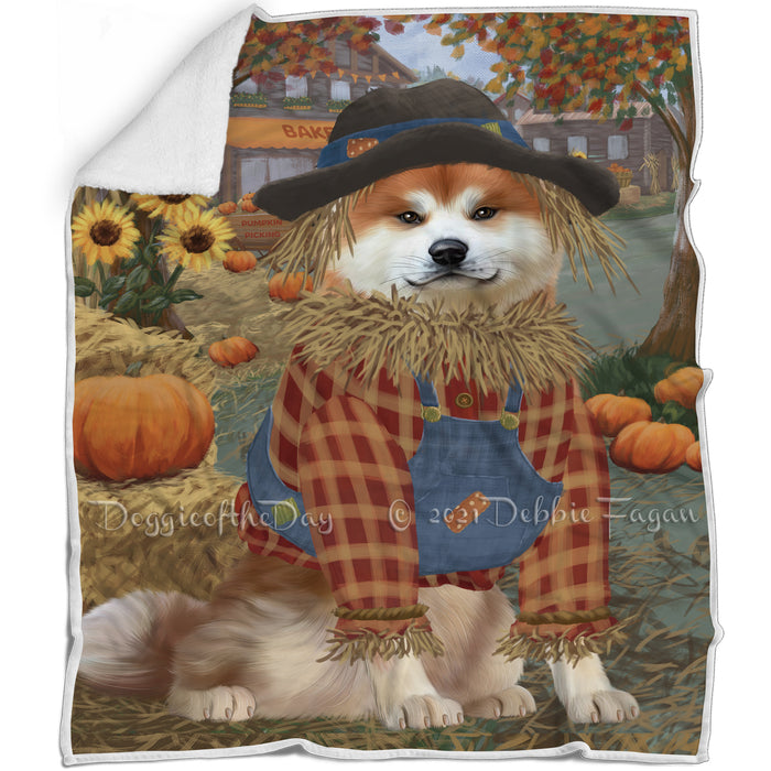 Halloween 'Round Town And Fall Pumpkin Scarecrow Both Akita Dogs Blanket BLNKT139133